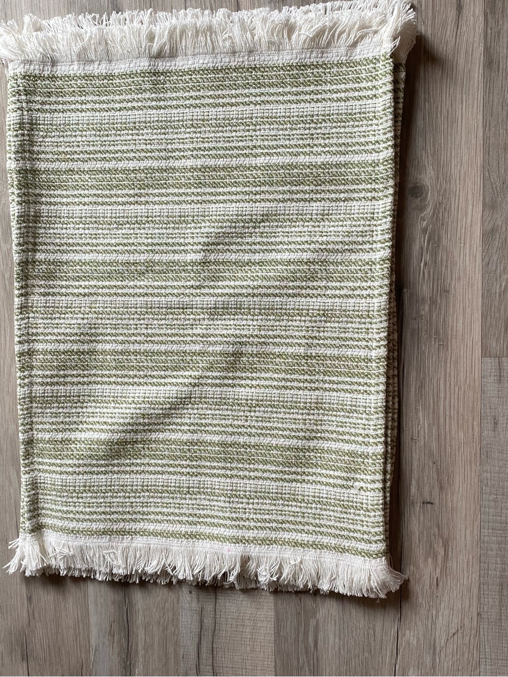 Green and Cream Striped Woven Accent Table Placemats with Fringe